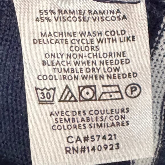 Loft Navy and White Striped Open Front Long Sleeve Cardigan – XL – Ramie/Viscose - Picture 5 of 10